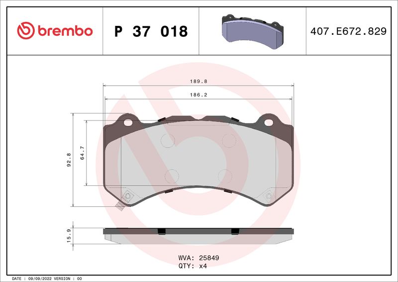 BREMBO Bremsbelagsatz, Scheibenbremse (P 37 018)