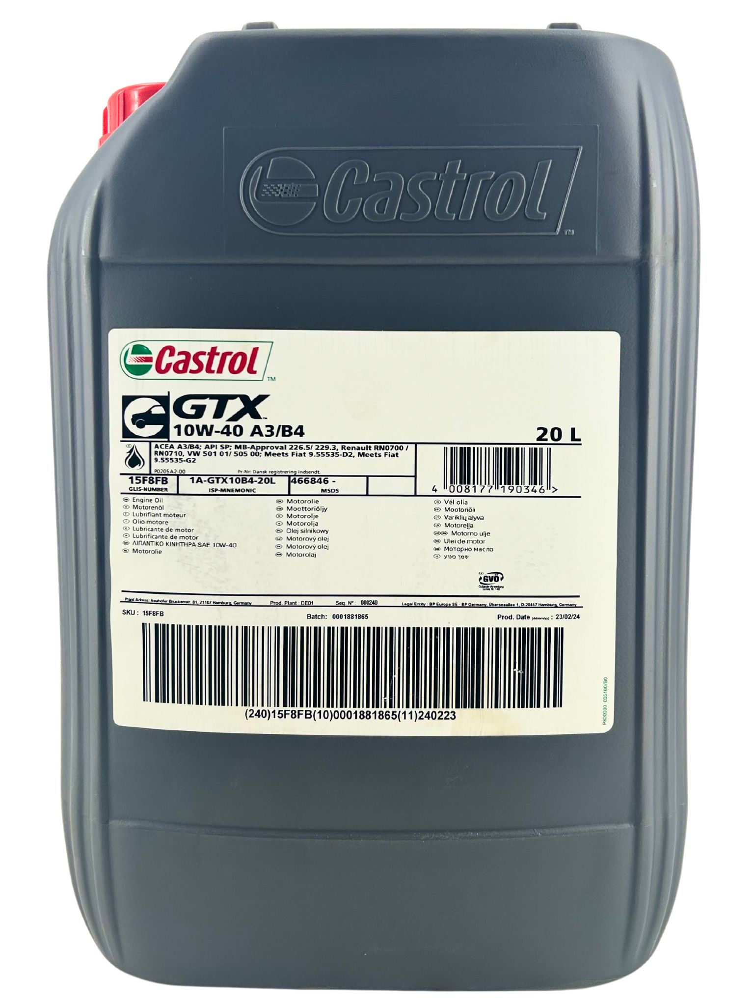 Castrol GTX 10W-40 A3/B4, 20 l (15F8FB)