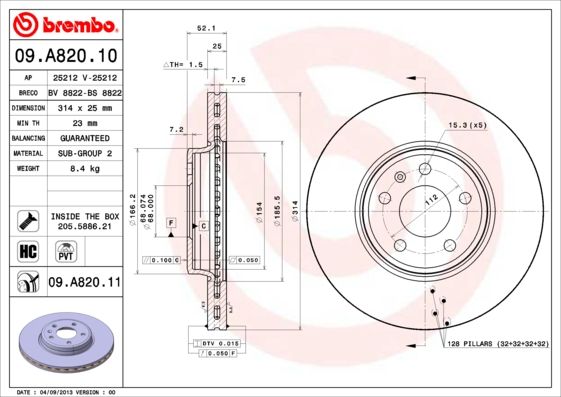 BREMBO Bremsscheibe (09.A820.11) 8020584026045 09.A820.11