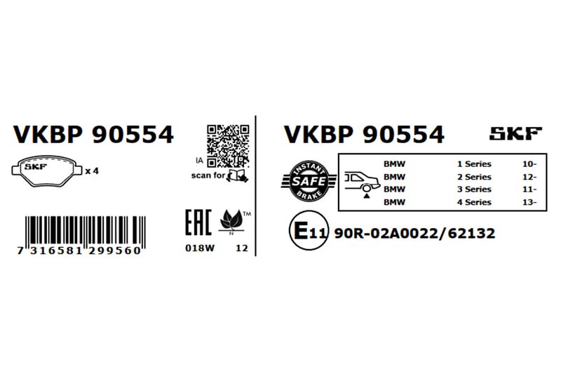 SKF Bremsbelagsatz, Scheibenbremse (VKBP 90554)