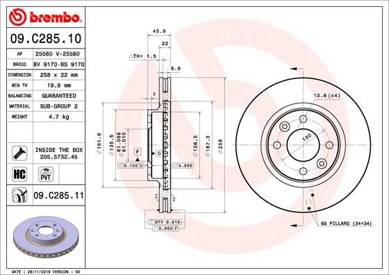 BREMBO Bremsscheibe (09.C285.11) BREMBO Bremsscheibe (09.C285.11)