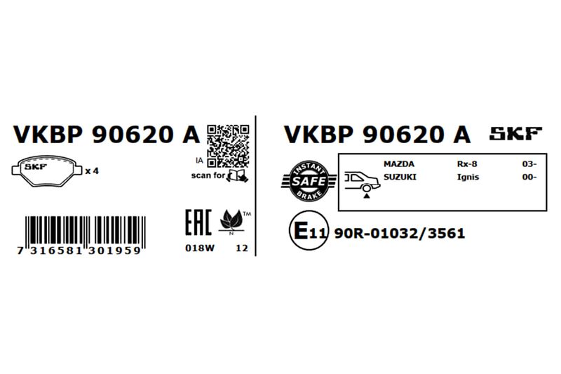 SKF Bremsbelagsatz, Scheibenbremse (VKBP 90620 A)