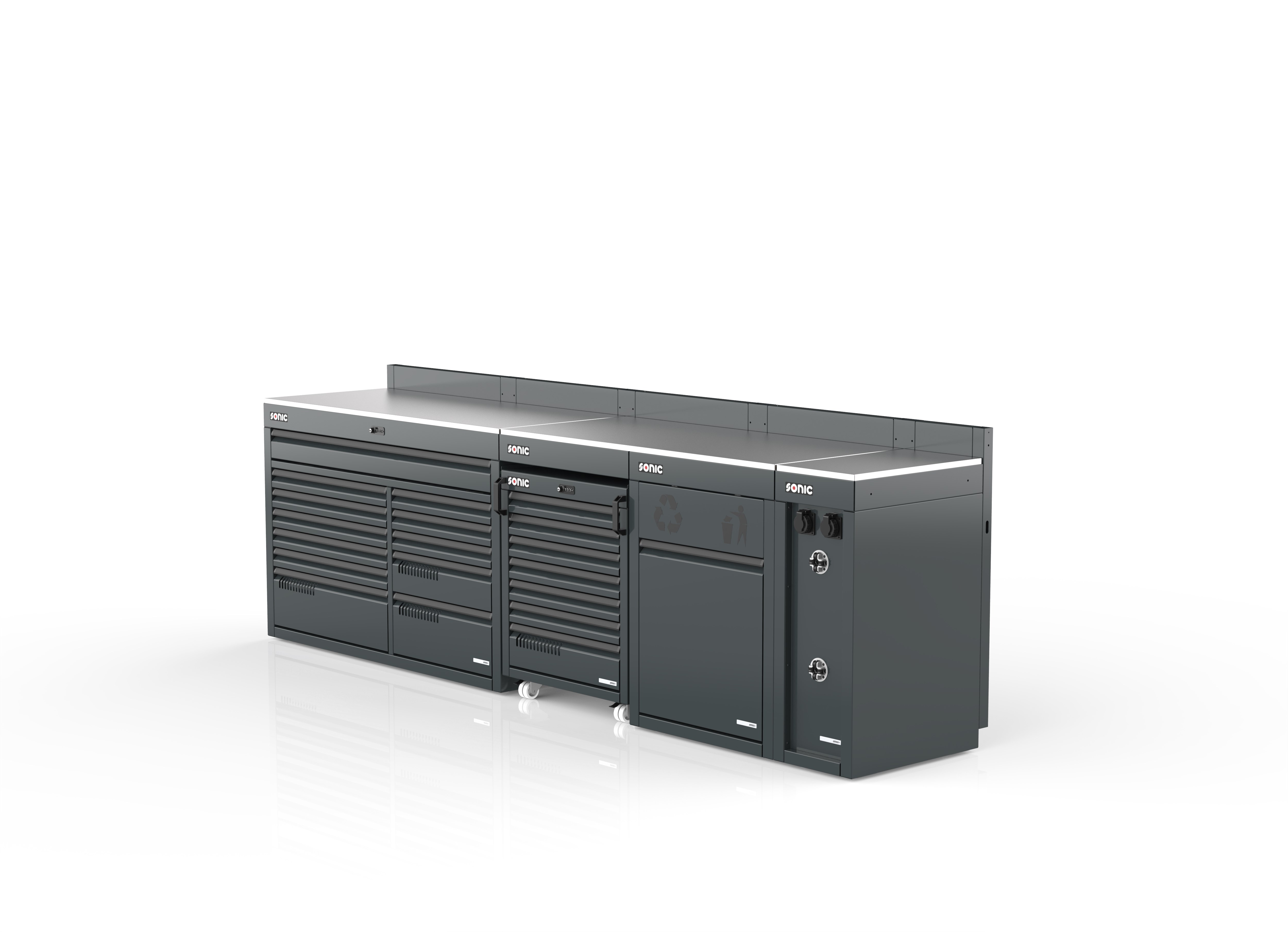 MSS+ Schrankwand halb hoch, Edelstahlarbeitsplatte MSS+ Schrankwand halb hoch, Edelstahlarbeitsplatte