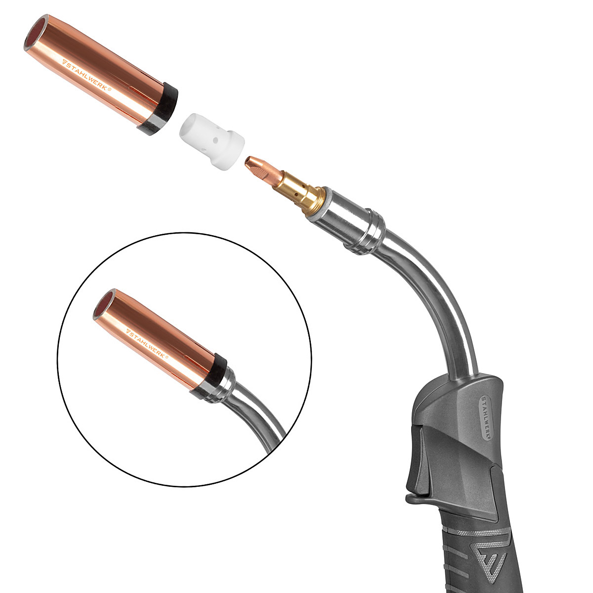 STAHLWERK MIG MAG AK501D | MB501D Premium-Verschleißteile-Set 26-teiliges Schweißzubehör mit Gasdüsen, Stromdüsen, Düsenträger und Keramik-Diffusor für MIG MAG Schweißbrenner