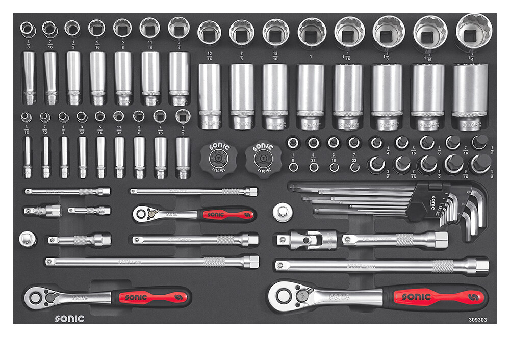 Nuss- und Bit-Satz 1/4'', 3/8'' & 1/2'', (SAE) 93-tlg SFS 4713268486863 309303