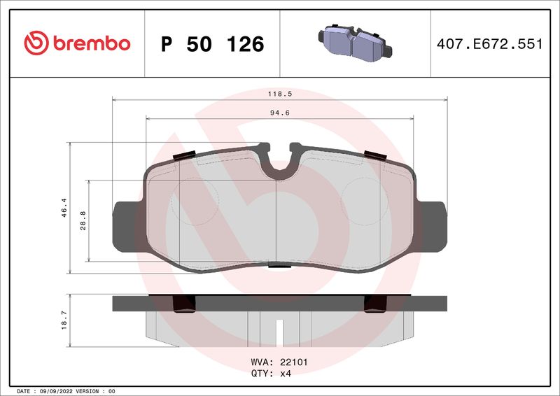 BREMBO Bremsbelagsatz, Scheibenbremse (P 50 126)