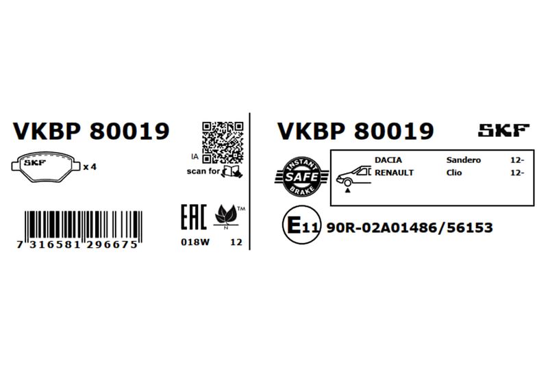 SKF Bremsbelagsatz, Scheibenbremse (VKBP 80019) SKF Bremsbelagsatz, Scheibenbremse (VKBP 80019)