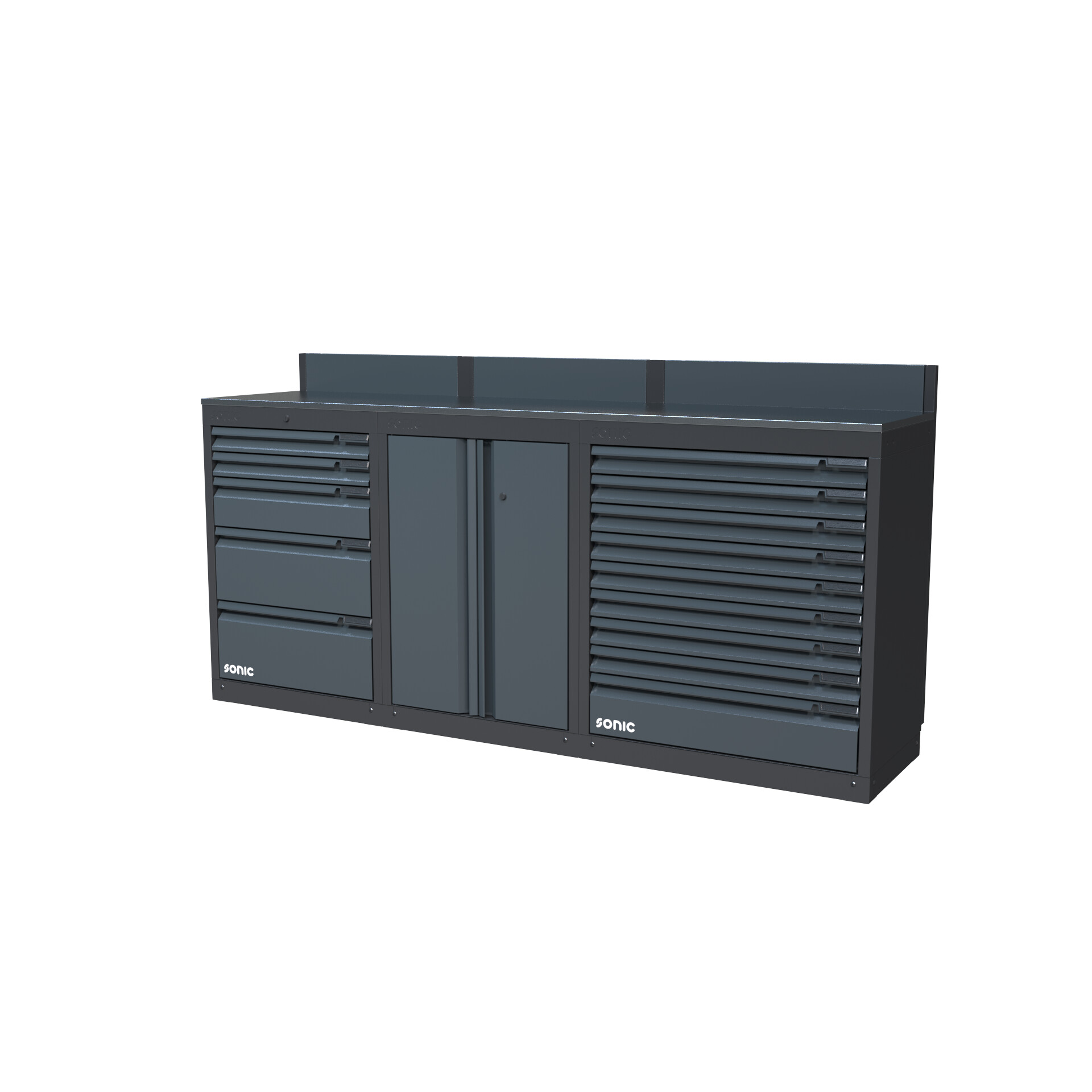 NEXT MSS Schrankwand Edelstahl-Arbeitsplatte niedrig 2193mm