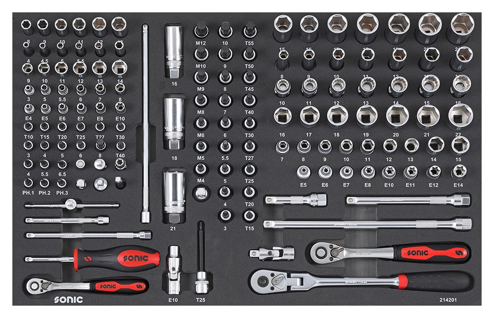 SFS 1/4'' & 3/8'' Nuss- und Bit-Satz mit Ratschen 142-tlg.