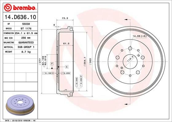 BREMBO Bremstrommel (14.D636.10)