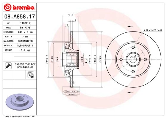 BREMBO Bremsscheibe (08.A858.17)