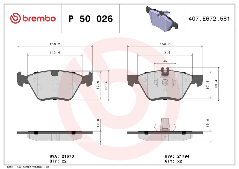 BREMBO Bremsbelagsatz, Scheibenbremse (P 50 026)