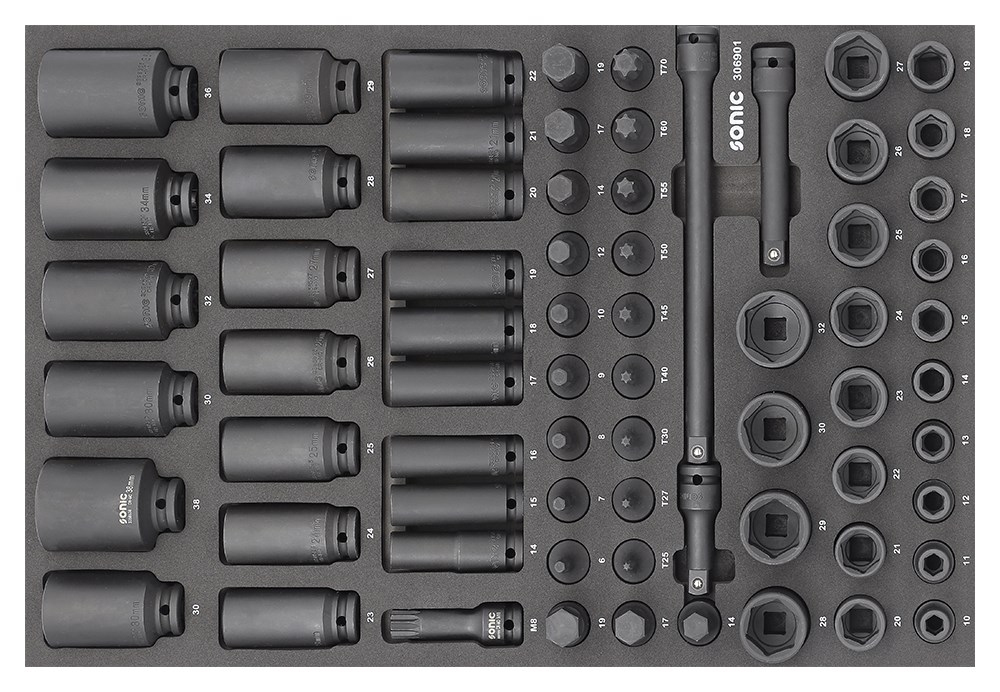SFS 1/2'' Schlagschraub-Nuss-Satz, 6-kant 69-tlg. (Heavy Duty) SFS 1/2'' Schlagschraub-Nuss-Satz, 6-kant 69-tlg. (Heavy Duty)