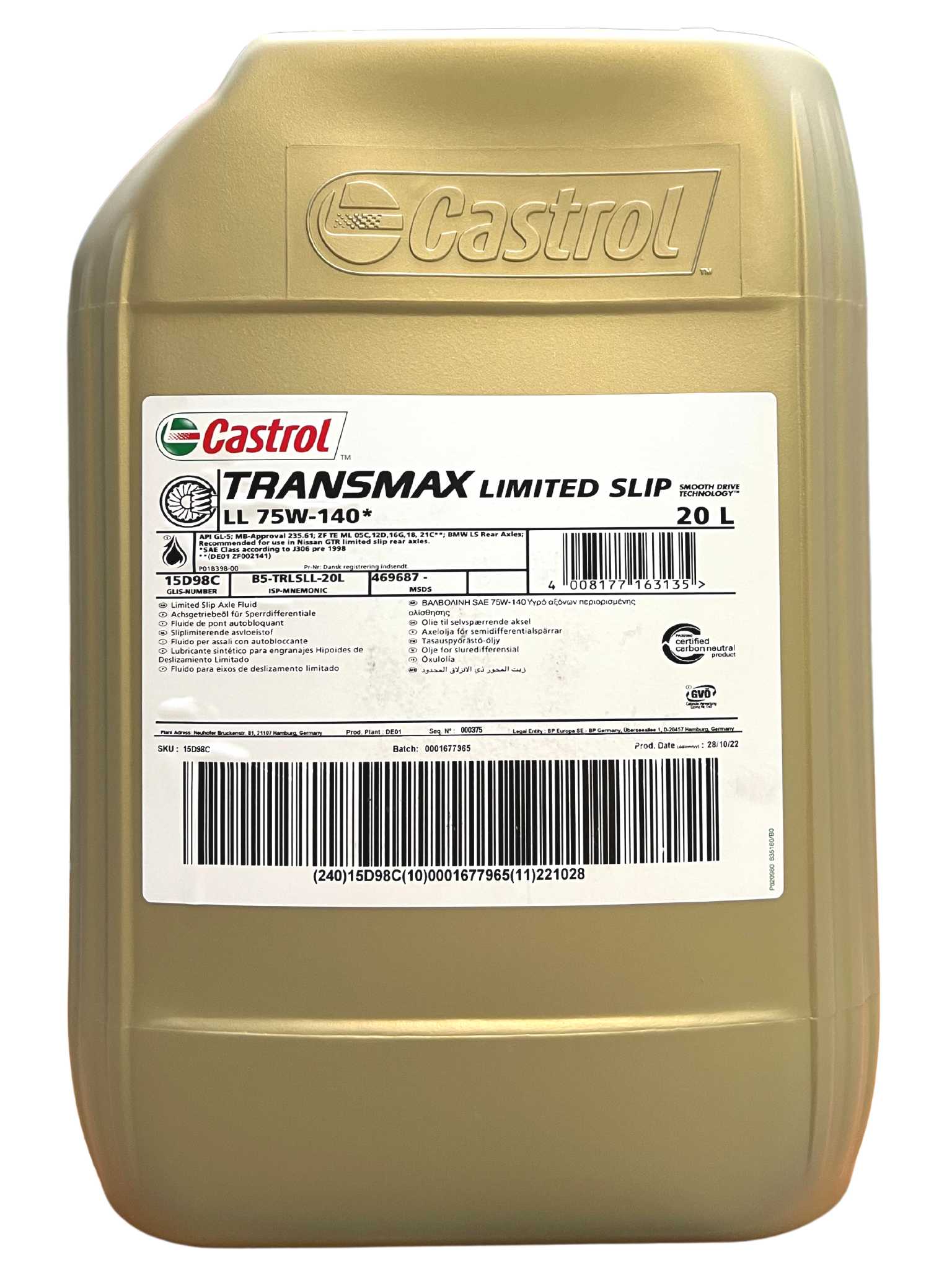 Castrol TRANSMAX Limited Slip LL 75W-140, 20 l (15D98C)