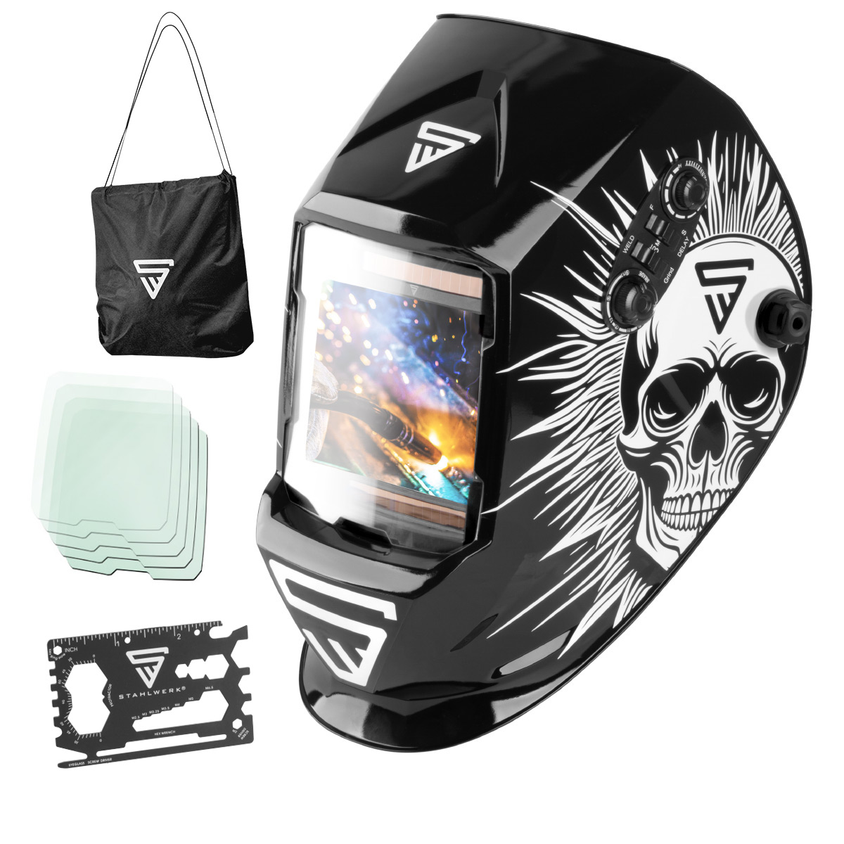 STAHLWERK Automatik Schweißhelm ST-990 SE "Sonderedition Skull" Real Colour 3 in 1