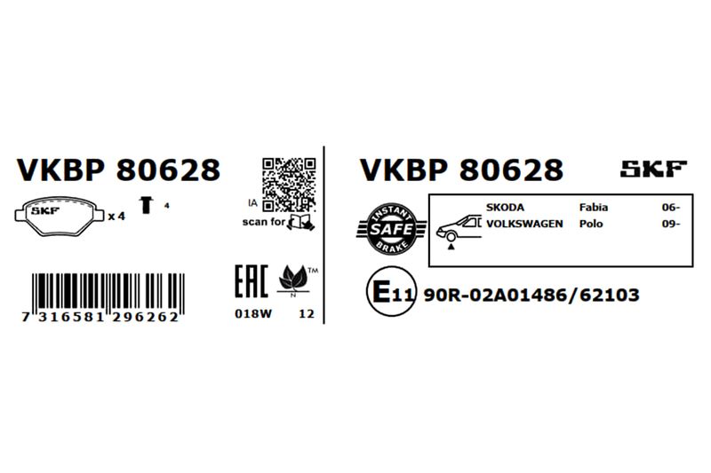 SKF Bremsbelagsatz, Scheibenbremse (VKBP 80628)