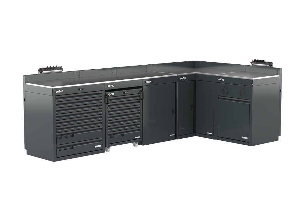 MSS+ Schrankwand halb hoch, Edelstahlarbeitsplatte MSS+ Schrankwand halb hoch, Edelstahlarbeitsplatte