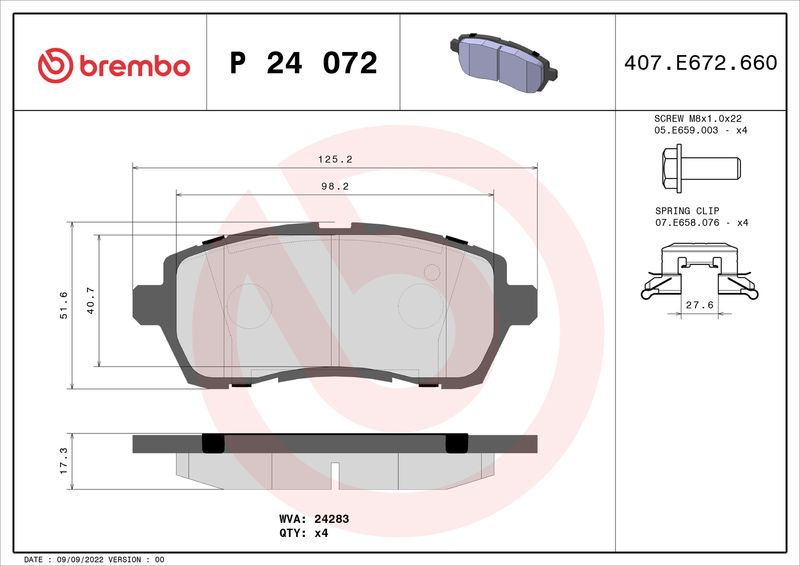BREMBO Bremsbelagsatz, Scheibenbremse (P 24 072)