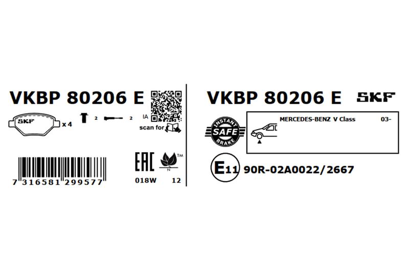 SKF Bremsbelagsatz, Scheibenbremse (VKBP 80206 E)