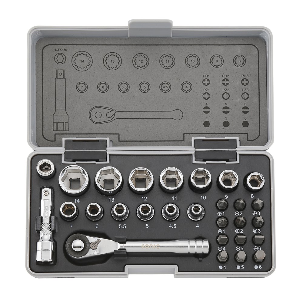 1/4'' Nuss und Bit-Satz 28-tlg.
