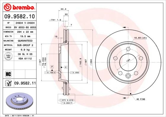 BREMBO Bremsscheibe (09.9582.11) BREMBO Bremsscheibe (09.9582.11)