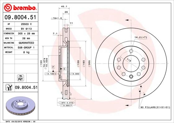 BREMBO Bremsscheibe (09.8004.51)
