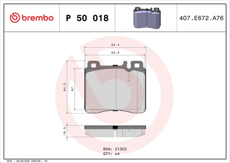 BREMBO Bremsbelagsatz, Scheibenbremse (P 50 018)