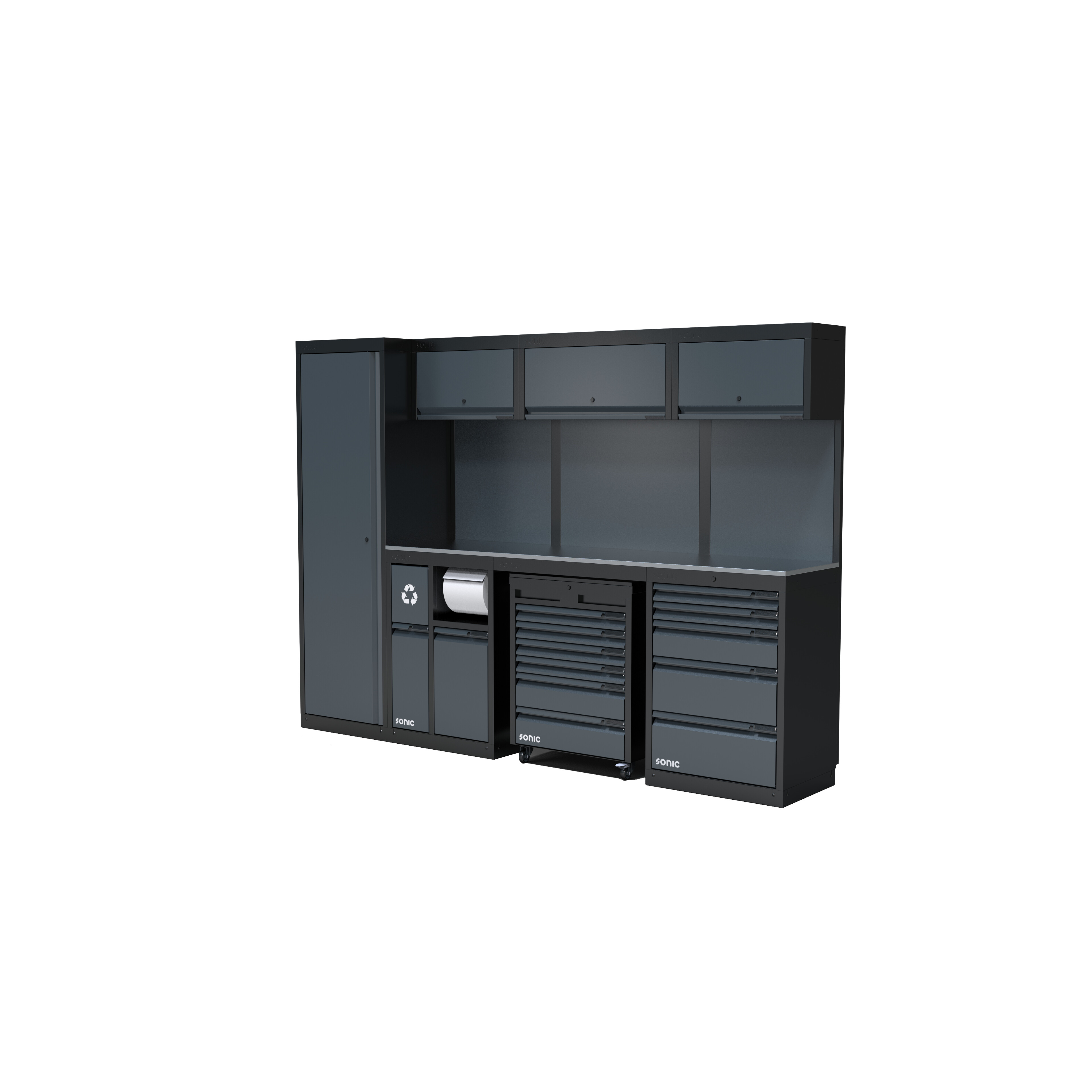 NEXT MSS Schrankwand Edelstahl-Arbeitsplatte hoch 2803mm