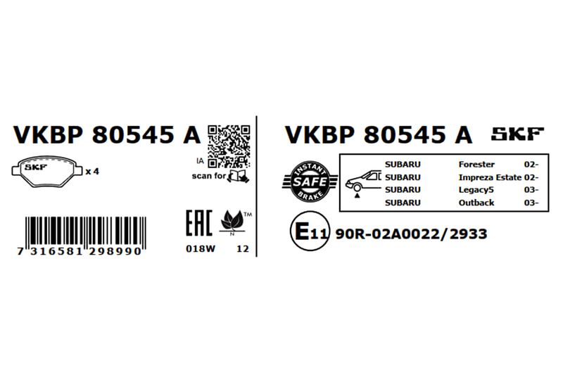 SKF Bremsbelagsatz, Scheibenbremse (VKBP 80545 A)