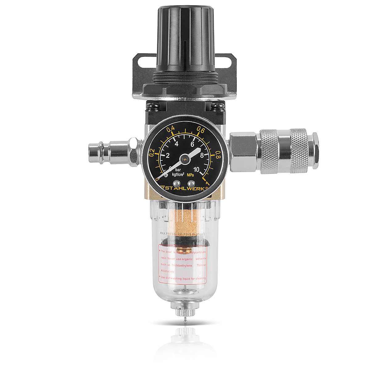 STAHLWERK Wasserabscheider WA-9 ST bis 9 bar Druckluft-Wartungseinheit mit 1/4“ Schnellkupplung und Druckminderer-Funktion für Druckluft-Kompressoren