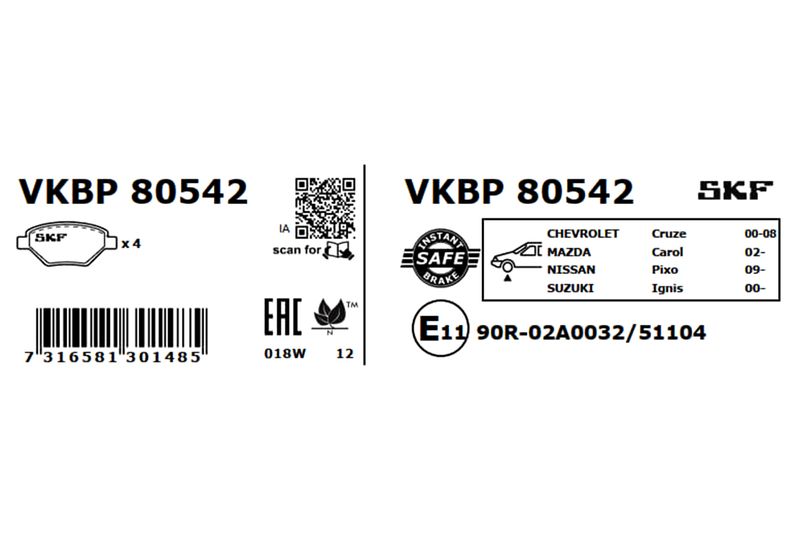 SKF Bremsbelagsatz, Scheibenbremse (VKBP 80542)