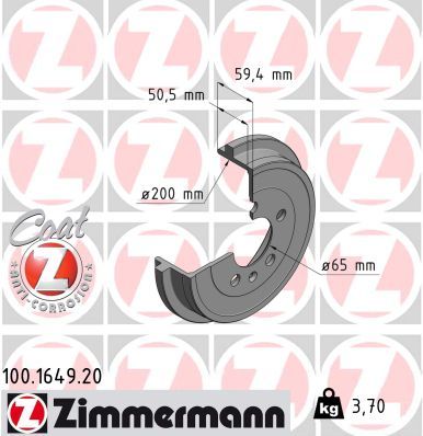 ZIMMERMANN Bremstrommel (100.1649.20) 4250238755968 100.1649.20