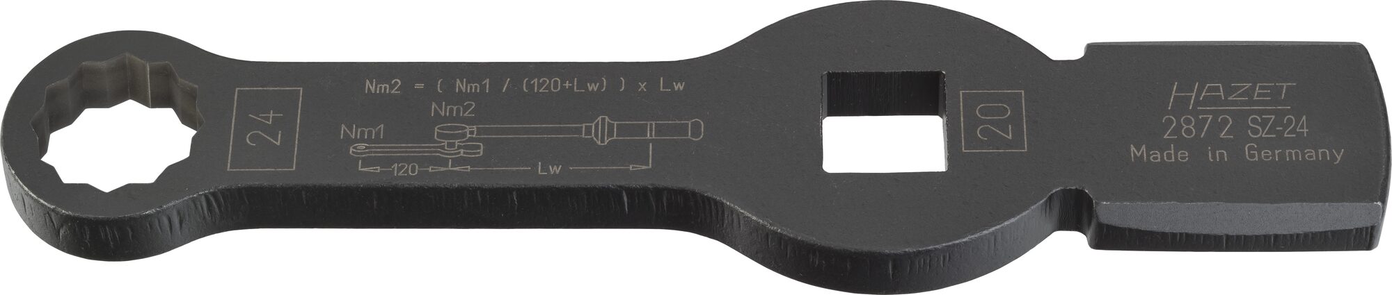 HAZET Schlag-Ringschlüssel ∙ Doppelsechskant ∙ mit 2 Schlagflächen 2872SZ-24 ∙ Vierkant20 mm (3/4 Zoll) ∙ Außen-Doppel-Sechskant Profil ∙ 24 mm