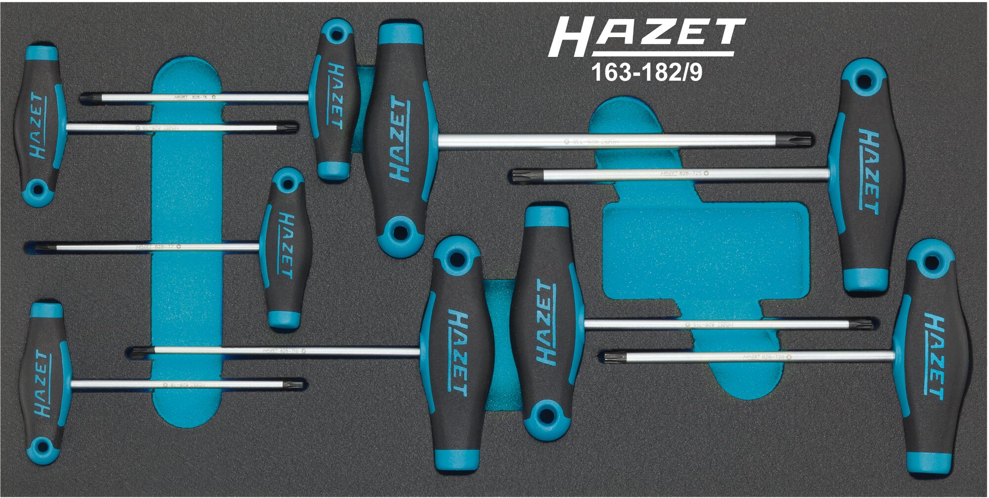 HAZET Schraubendreher Satz ∙ mit T-Griff 163-182/9 ∙ Innen TORX® Profil ∙ T 6 – T 30 ∙ Anzahl Werkzeuge: 9