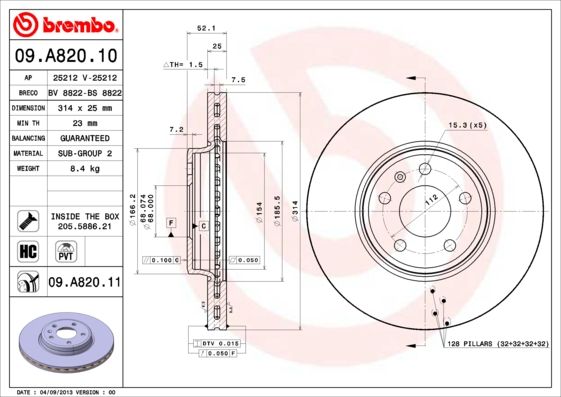 BREMBO Bremsscheibe (09.A820.10) BREMBO Bremsscheibe (09.A820.10)