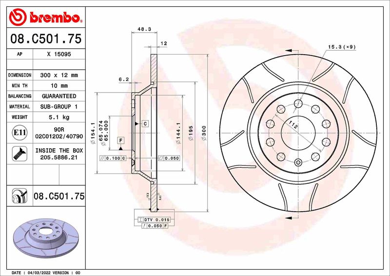 BREMBO Bremsscheibe (08.C501.75)
