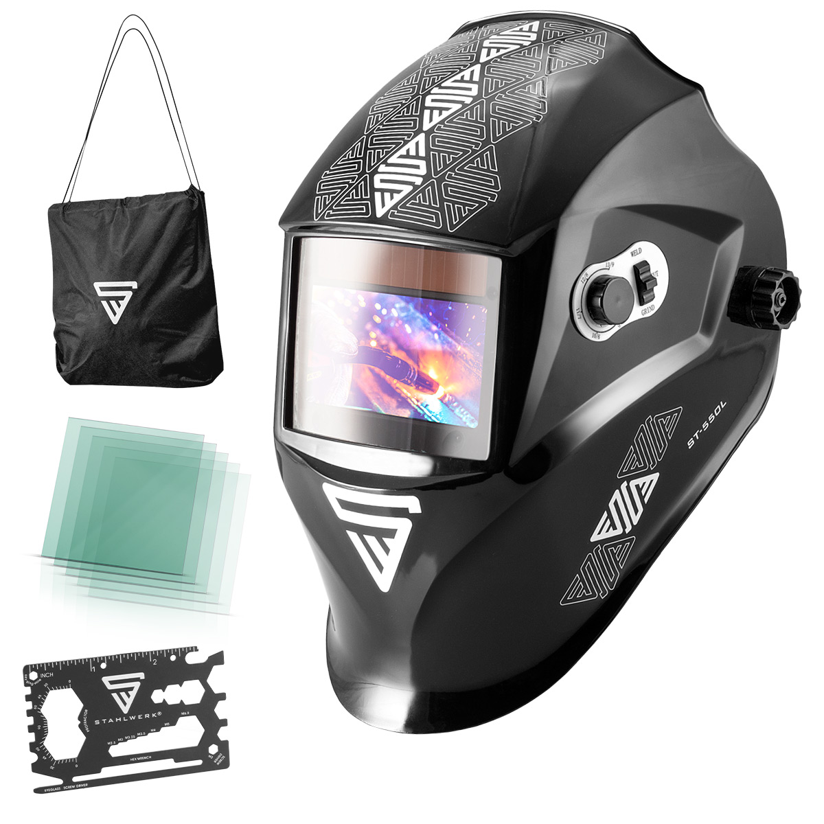 STAHLWERK Vollautomatik Schweißhelm ST-550L REAL COLOUR  mit 3 in 1 Funktion