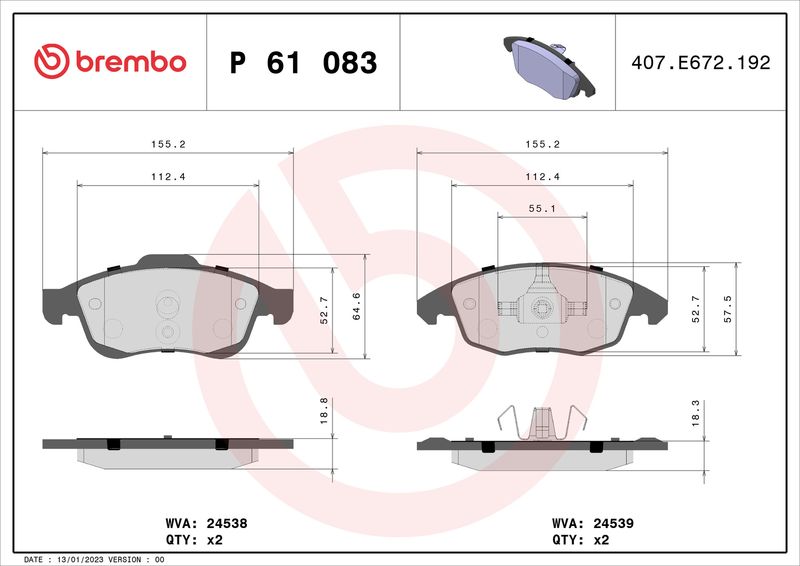 BREMBO Bremsbelagsatz, Scheibenbremse (P 61 083)