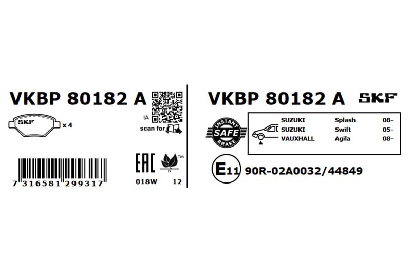 SKF Bremsbelagsatz, Scheibenbremse (VKBP 80182 A)