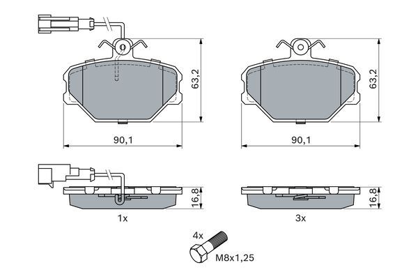 BOSCH Bremsbelagsatz, Scheibenbremse (0 986 491 050)
