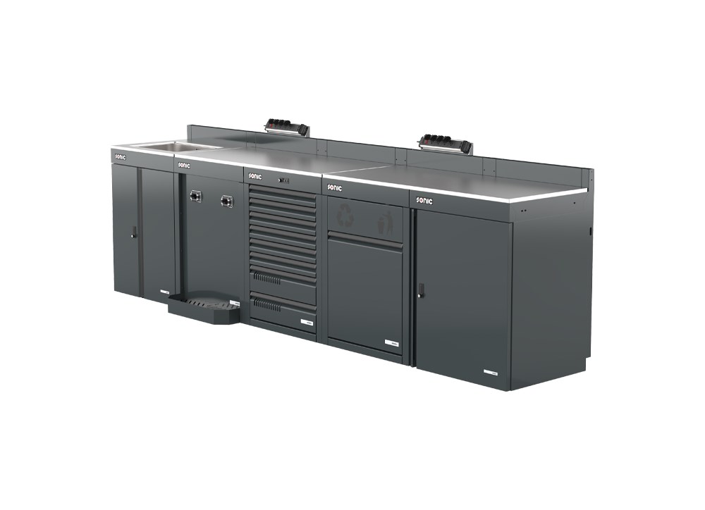 MSS+ Schrankwand halb hoch, Edelstahlarbeitsplatte MSS+ Schrankwand halb hoch, Edelstahlarbeitsplatte