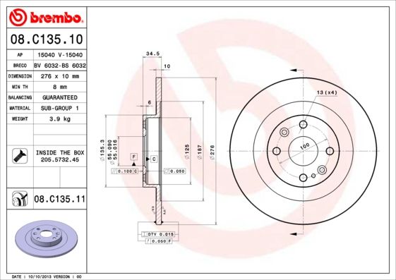 BREMBO Bremsscheibe (08.C135.11)