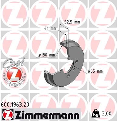 ZIMMERMANN Bremstrommel (600.1963.20)