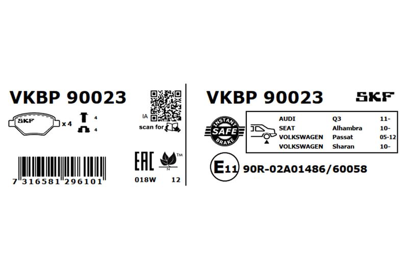 SKF Bremsbelagsatz, Scheibenbremse (VKBP 90023)