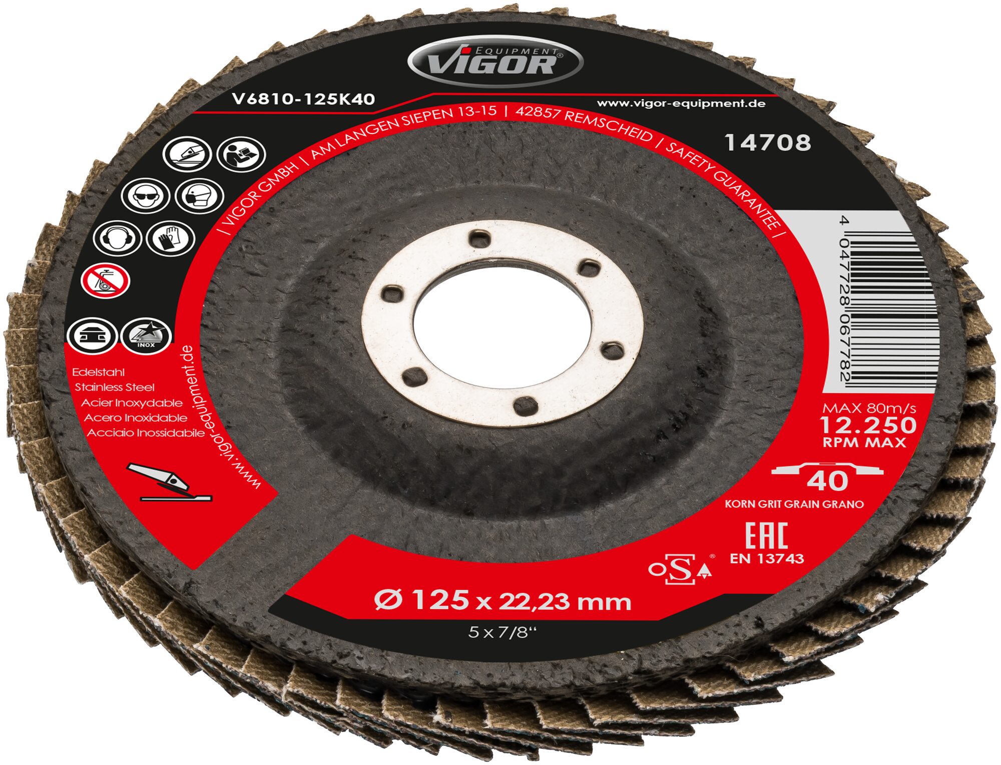 VIGOR Fächerscheiben Satz ∙ 125 mm ∙ K80 ∙ V7010-125K80 ∙ Anzahl Werkzeuge: 10