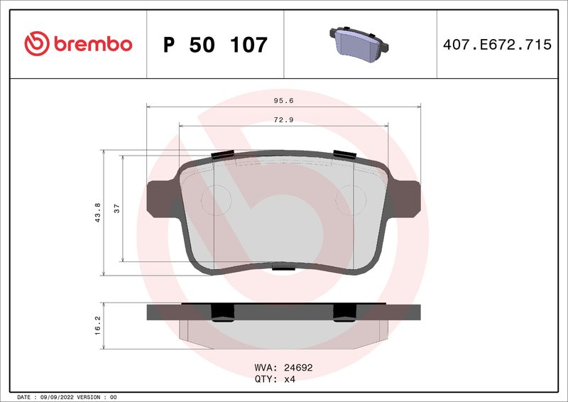 BREMBO Bremsbelagsatz, Scheibenbremse (P 50 107)