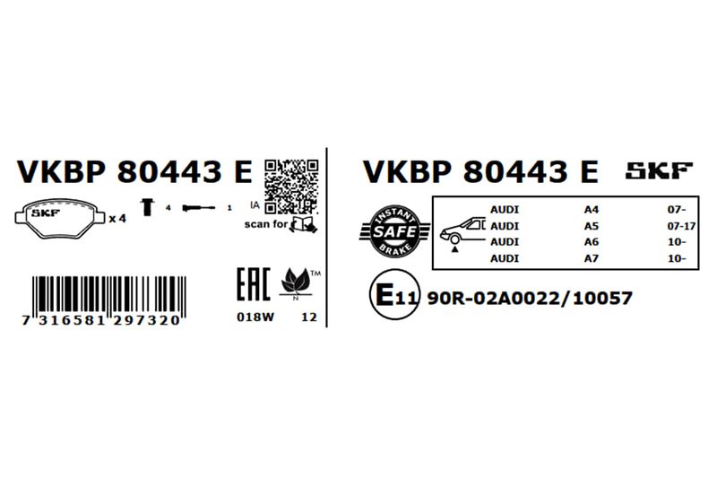 SKF Bremsbelagsatz, Scheibenbremse (VKBP 80443 E)