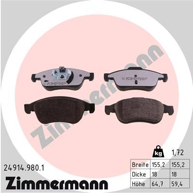 ZIMMERMANN Bremsbelagsatz, Scheibenbremse (24914.980.1)