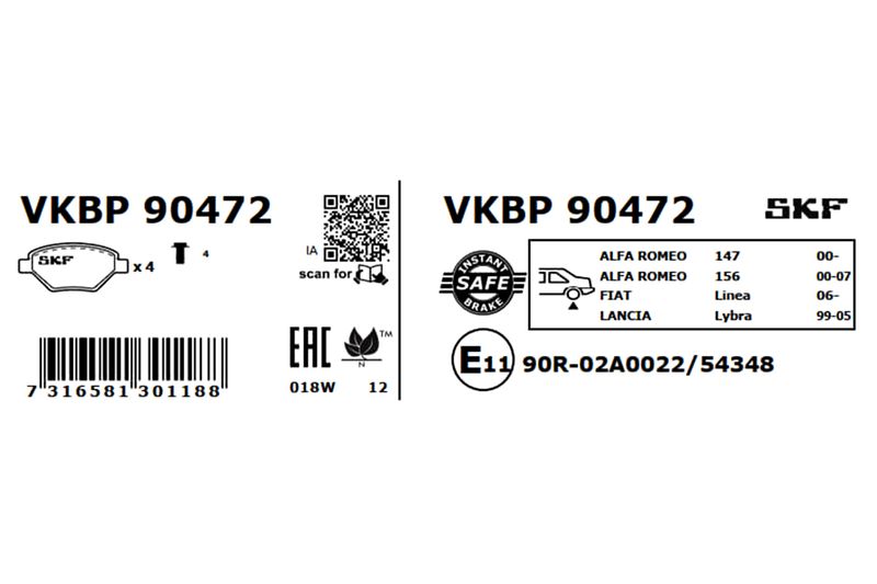 SKF Bremsbelagsatz, Scheibenbremse (VKBP 90472)