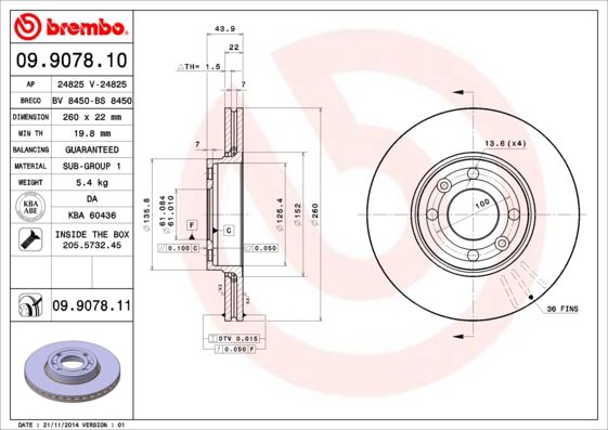 BREMBO Bremsscheibe (09.9078.11) 8020584211496 09.9078.11